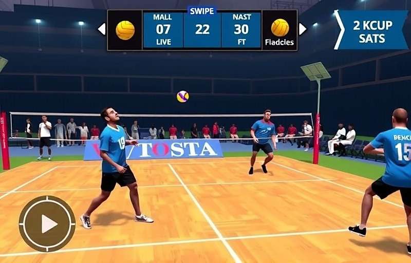 Indian Volley Kings - Control Guide with Indian Volley Kings watermark Indian Volley Kings control tutorial showing swipe gestures for different volleyball moves